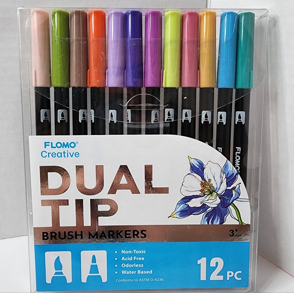 Flomo Creative  Dual Tip Brush Markers  12 Pc New